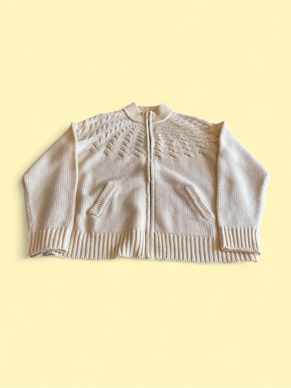 Vintage Karen Scott Cable Knit Full Zip Sweater Cream Women’s L